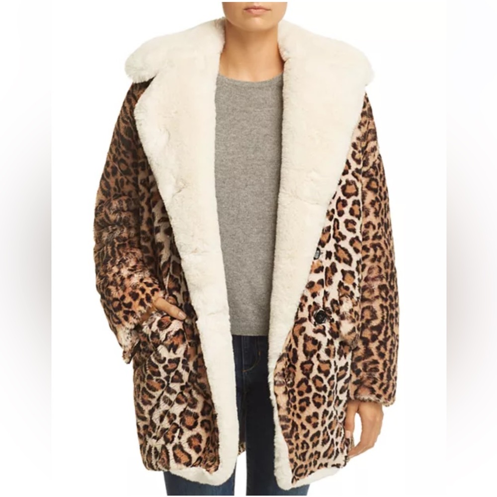 The Kooples Leopard Faux Cozy Fur Coat – Size 6/8, EUC